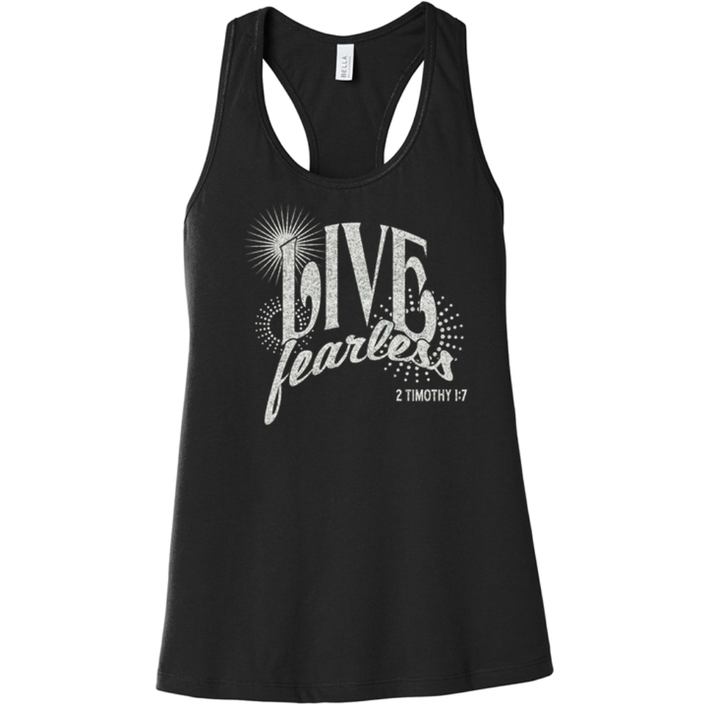 "Live Fearless" White Silver Flake Tank